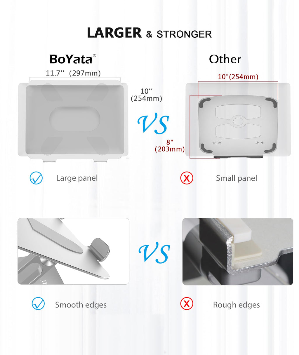Laptop Stand, Adjustable Multi-Angle Laptop Holder, Compatible for Laptops up to 17 inches, Sturdy Aluminum & Silicone, Silver