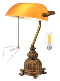 Retro Amber Glass Bankers Desk Lamp,LED Bulb Included