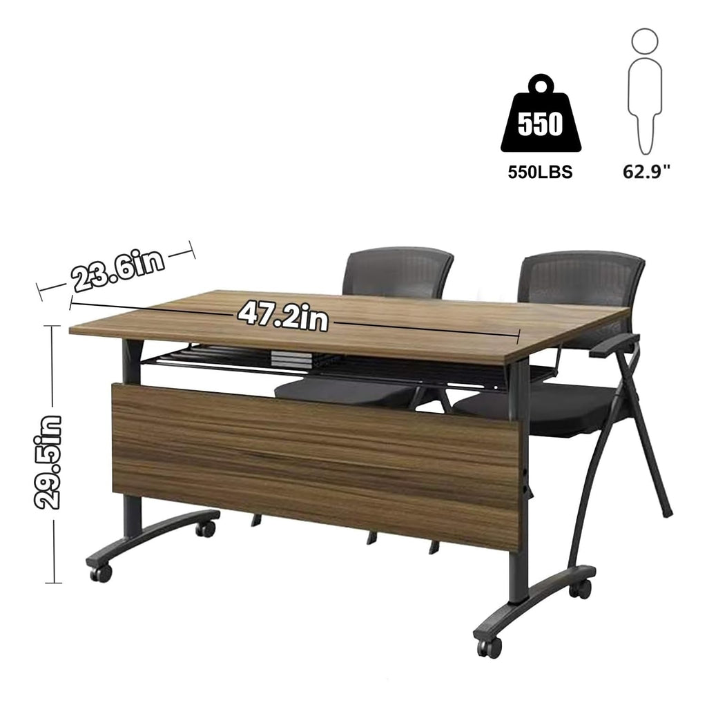 Folding Conference Table,6 Pack Walnut Flip Top Mobile Training Table