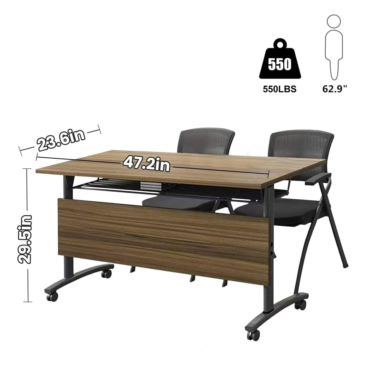 Folding Conference Table,6 Pack Walnut Flip Top Mobile Training Table