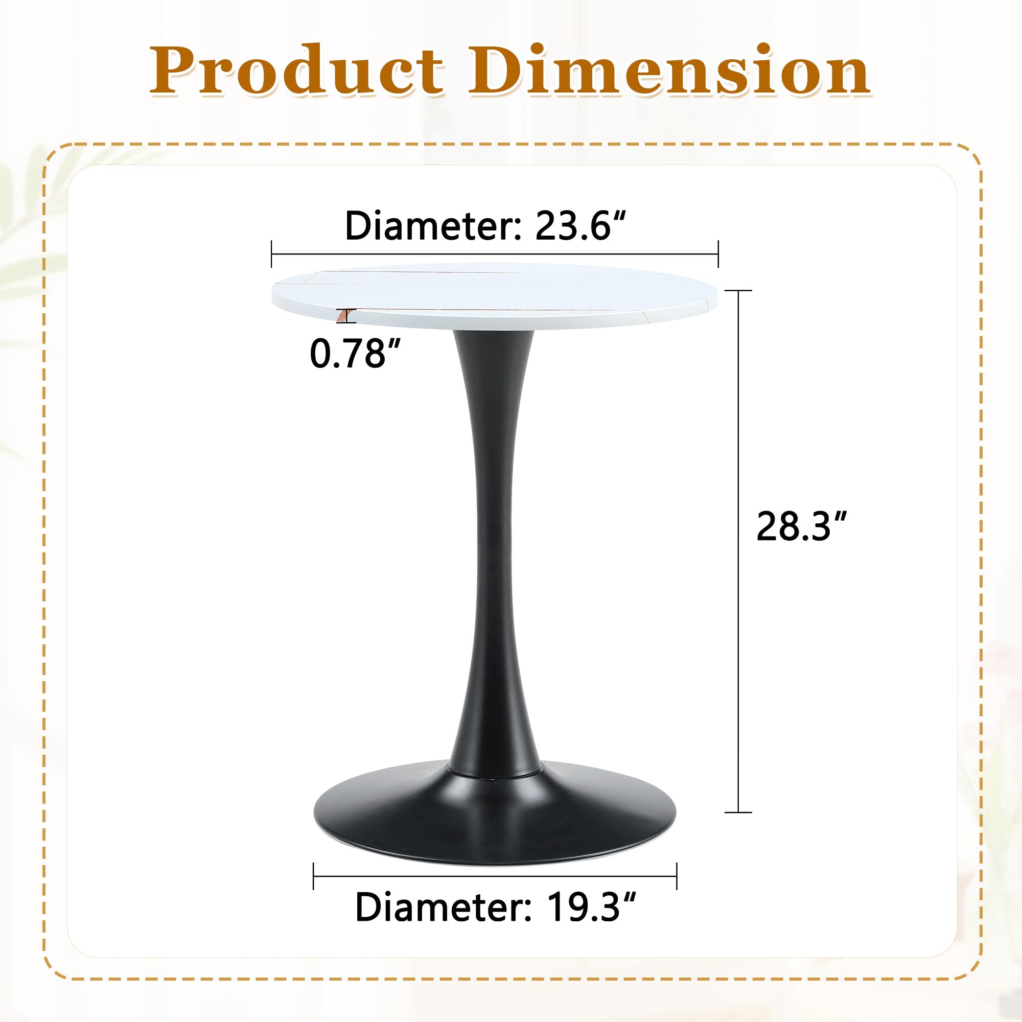 Round Dining Table, 23.6" Circle Tulip Table with Thickened Tabletop & Metal Pedestal, Mid Century Modern Bistro Table for Kitchen, Small Places, Living Room