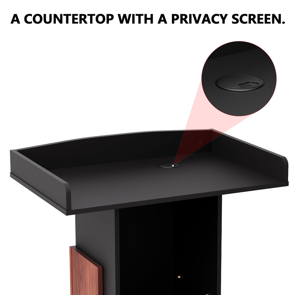 Wood Podium,Lectern Stand,12MM Particle Board,Podium with Storage,Mic Stand Space,Easy Installation Wooden Stand for Restaurants,Churches,Seminars and Schools