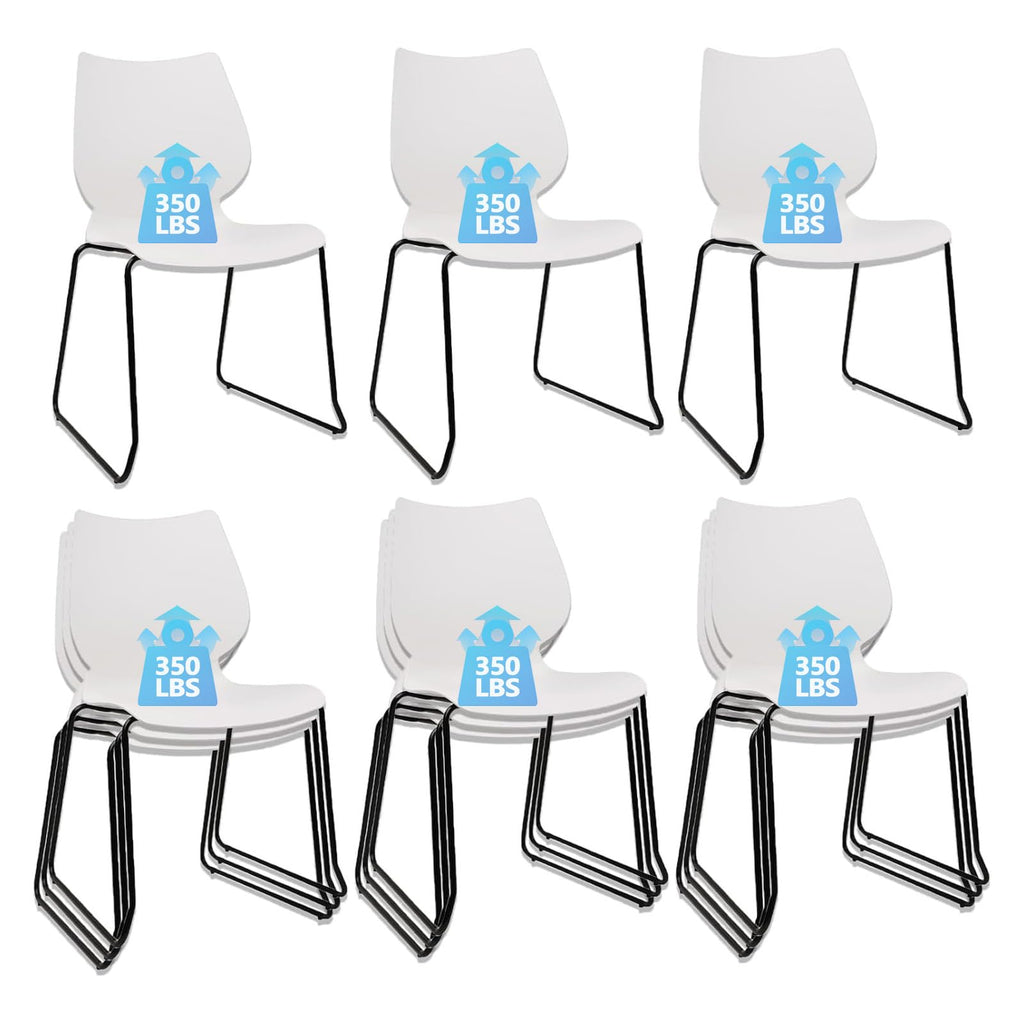 Set of 12, Stackable Waiting Room Chair, Stacking Office Chair with Ergonomic Lumbar Support and Metal Legs, Plastic Desk Chairs for Conference School Church Guest Reception ,White