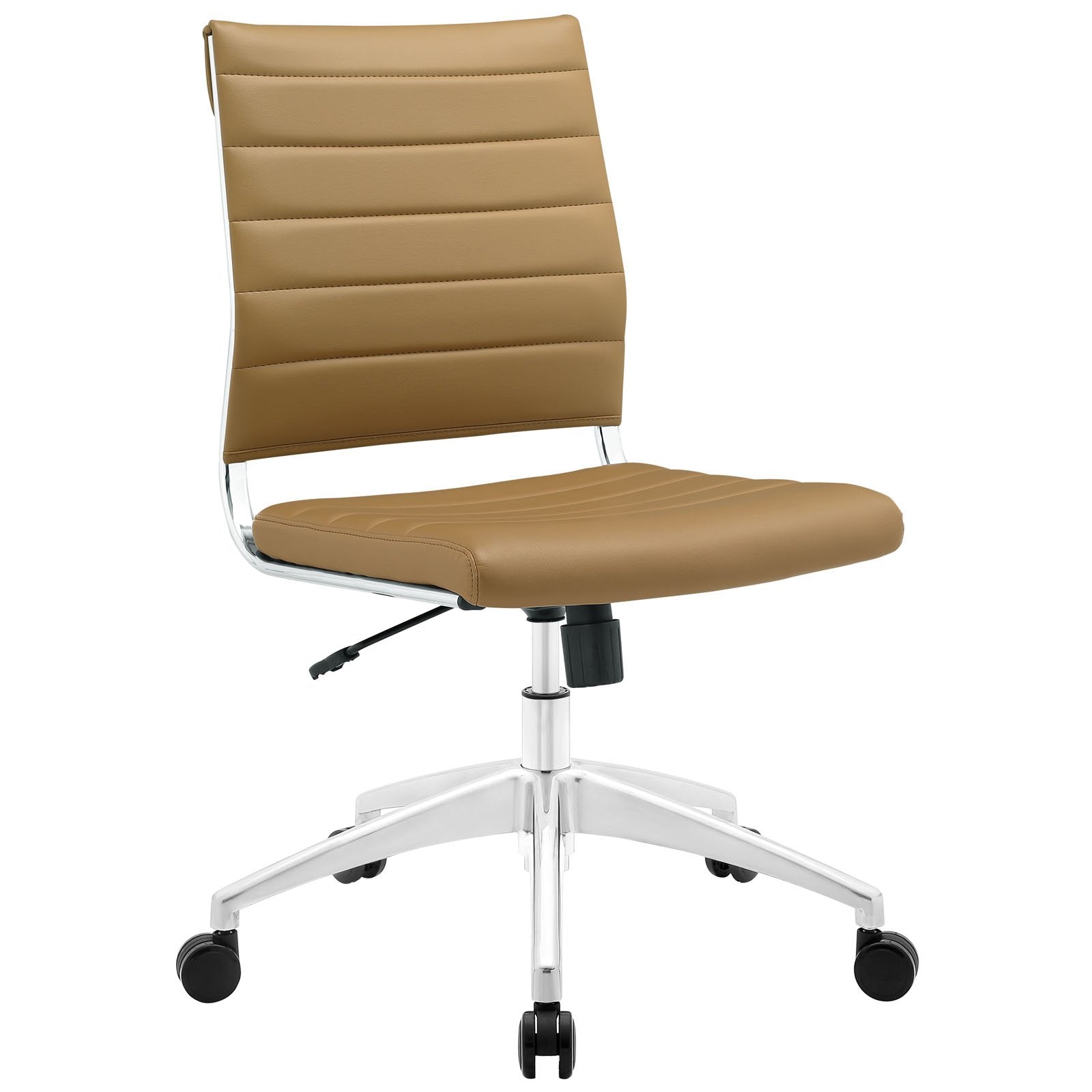 Ribbed Armless Mid Back Swivel Conference Chair In Tan