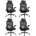 Ergonomic Office Chair, Home Computer Chair with 3D Adjustable Headrest and 4D Flip-Up Armrests, Adjustable Lumbar Support, Suitable for Office and Study, 4PC, Black