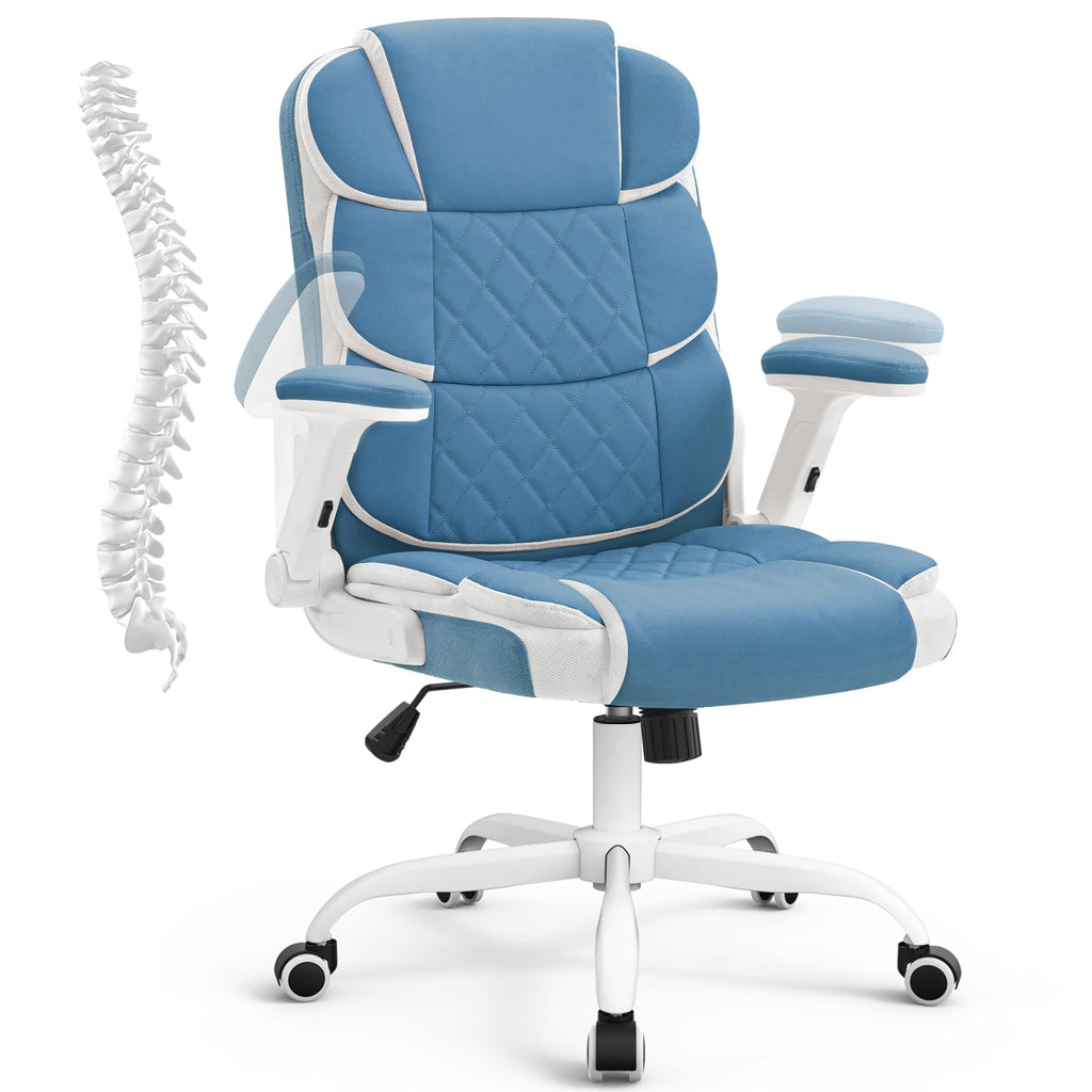 Blue Office Chair Leather Ergonomic Executive Computer Desk Chairs Small Cute Rolling Task Chairs for Teens&Adults