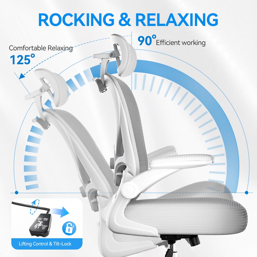 Ergonomic Office Chair, Mesh Home Office Desk Chairs with 3D Headrest
