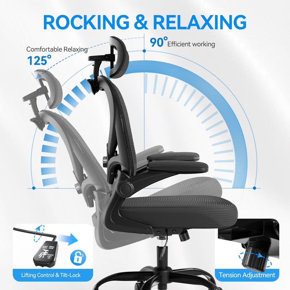 Ergonomic Office Chair, Mesh Home Office Desk Chairs with 3D Headrest