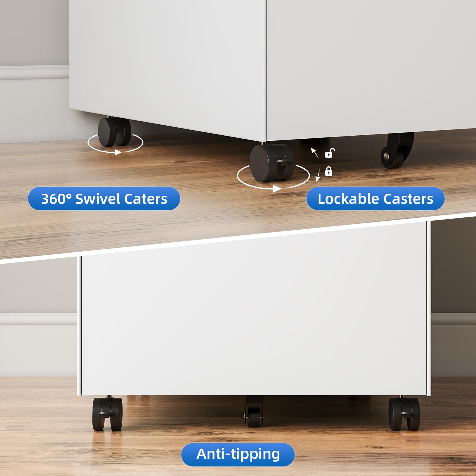 3 Drawer Metal Rolling File Cabinet Under Desk Filing Cabinet White