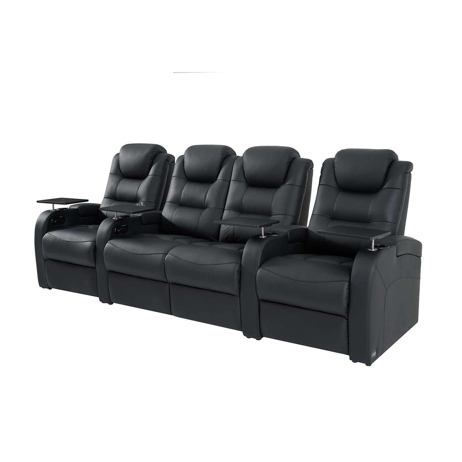Leather Home Theater Seating, Simple Style Dual Power Electric Headrest Game Seats Movie Theater Chairs Recliner Sofa with Type-C USB Charger (Black, Row of 4 Loveseat Middle)