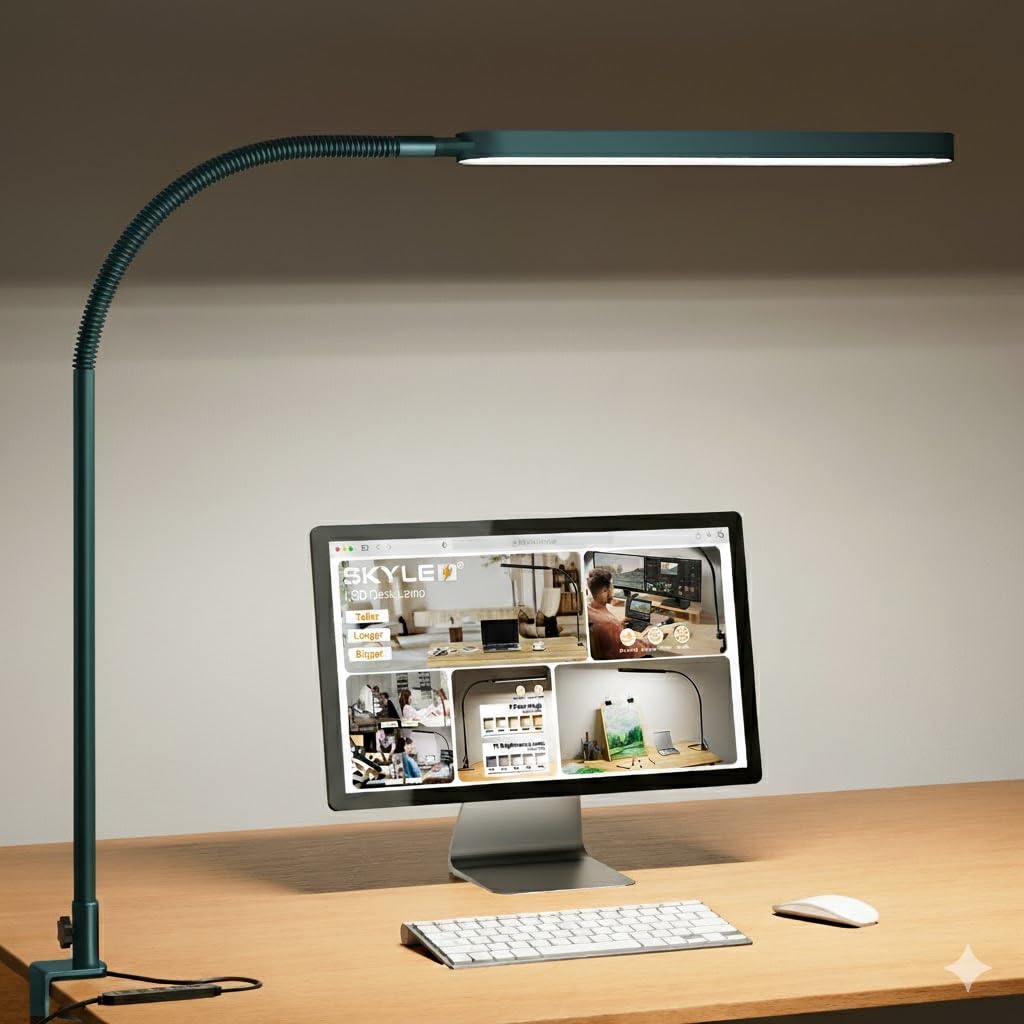 LED Desk Lamp - Desk Light for Office - Flexible Gooseneck - 5 Color Modes X 11 Brightness Levels - 1300LM - Timmer & Memory Function - 12W Clip on Light - Green
