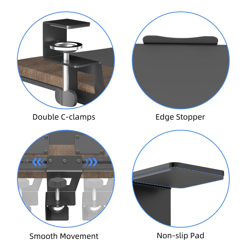 Keyboard Tray Under Desk Pull Out with C Clamp Mount, Computer Keyboard & Mouse Tray, 25.6 (30 Including Clamps) x 11.8 inch Slide-Out Platform Computer Drawer for Typing,