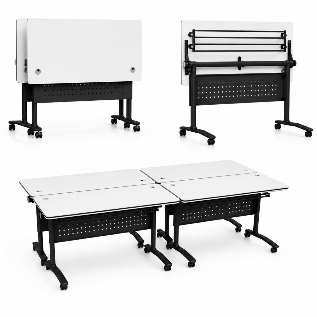 Folding Conference Table with Wheels, 61in, 8 Pack, White Wire-Control