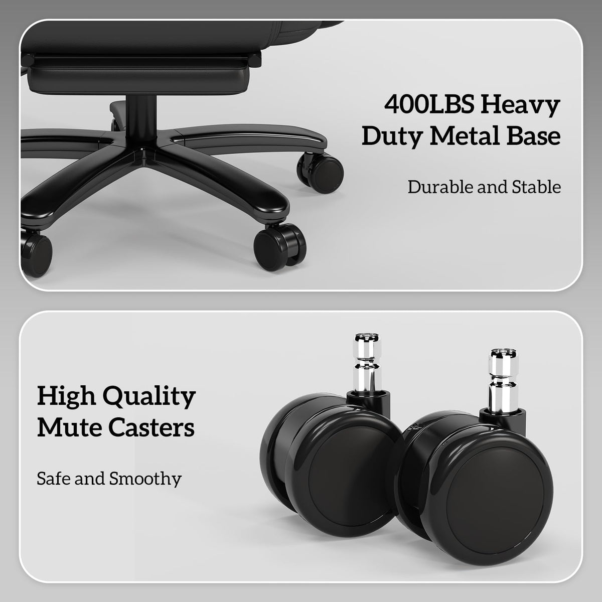 160 Reclining Office Chair with Footrest, Big & Tall Desk Chair, Black