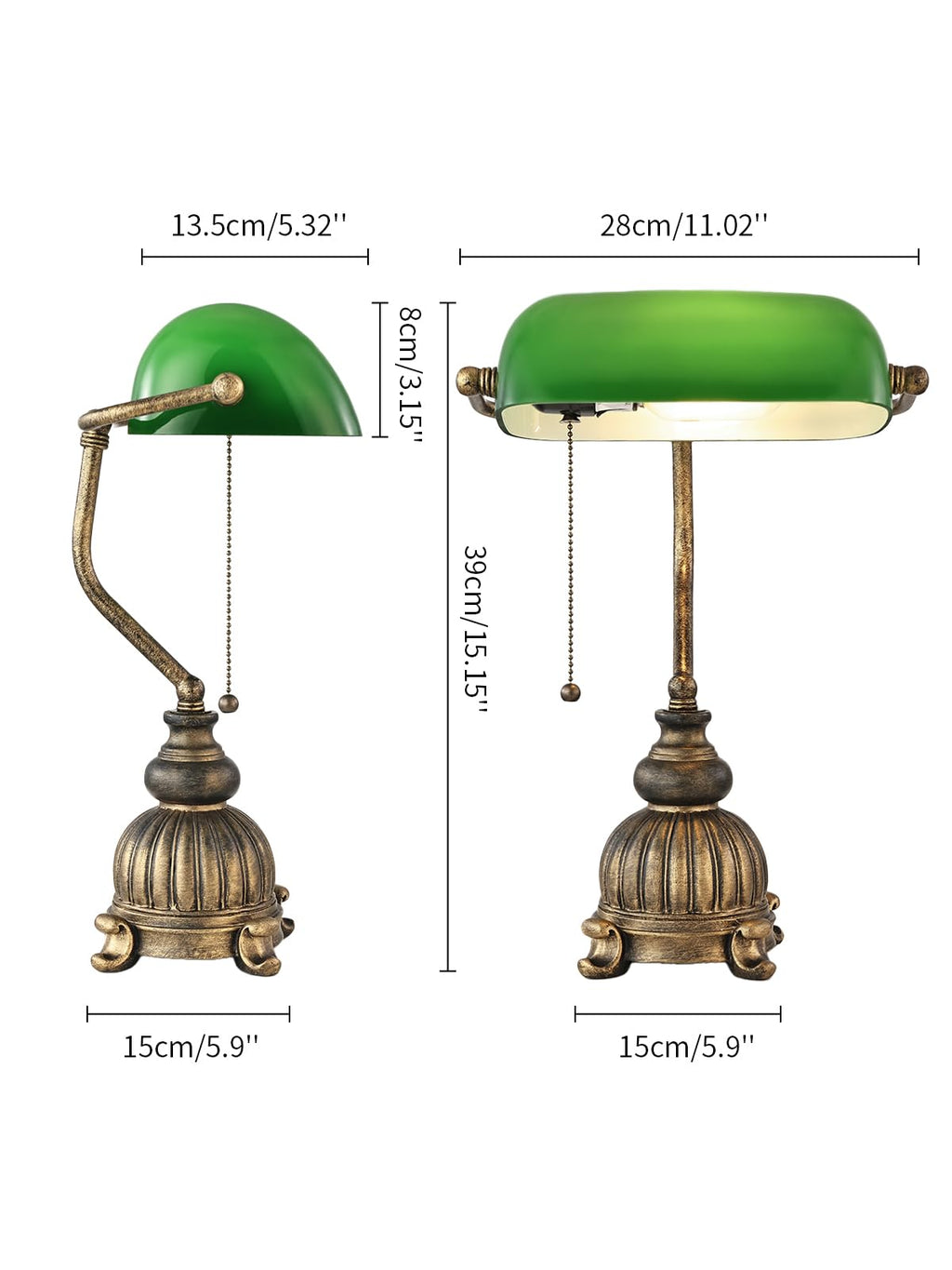 Retro Green Glass Bankers Desk Lamp,LED Bulb Included