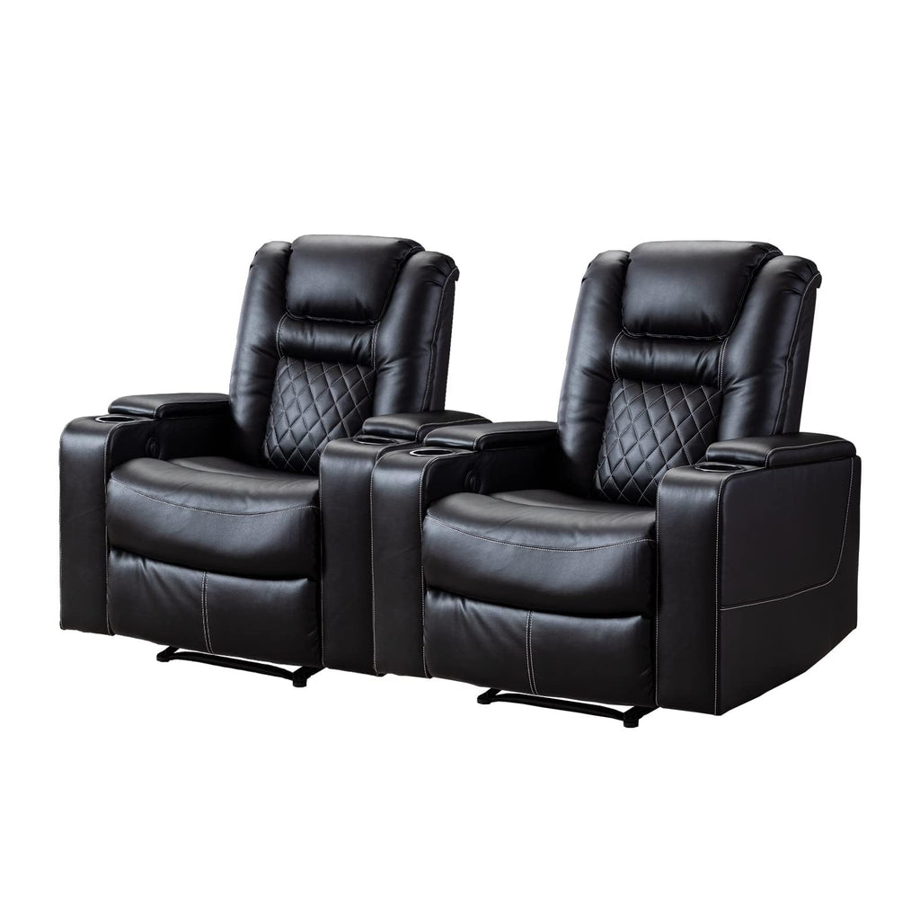 Electric Power Recliner Chair Set of 2, Breathable Leather Home Theater Seating with Hidden Arm Storage, Power Recliner Chair for Living Room with USB Ports and Cup Holders,Black