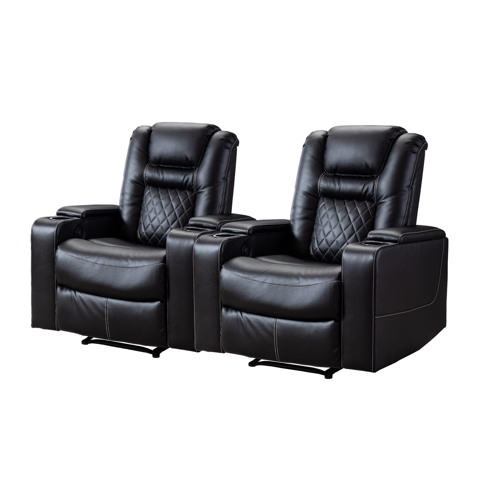 Electric Power Recliner Chair Set of 2, Breathable Leather Home Theater Seating with Hidden Arm Storage, Power Recliner Chair for Living Room with USB Ports and Cup Holders,Black