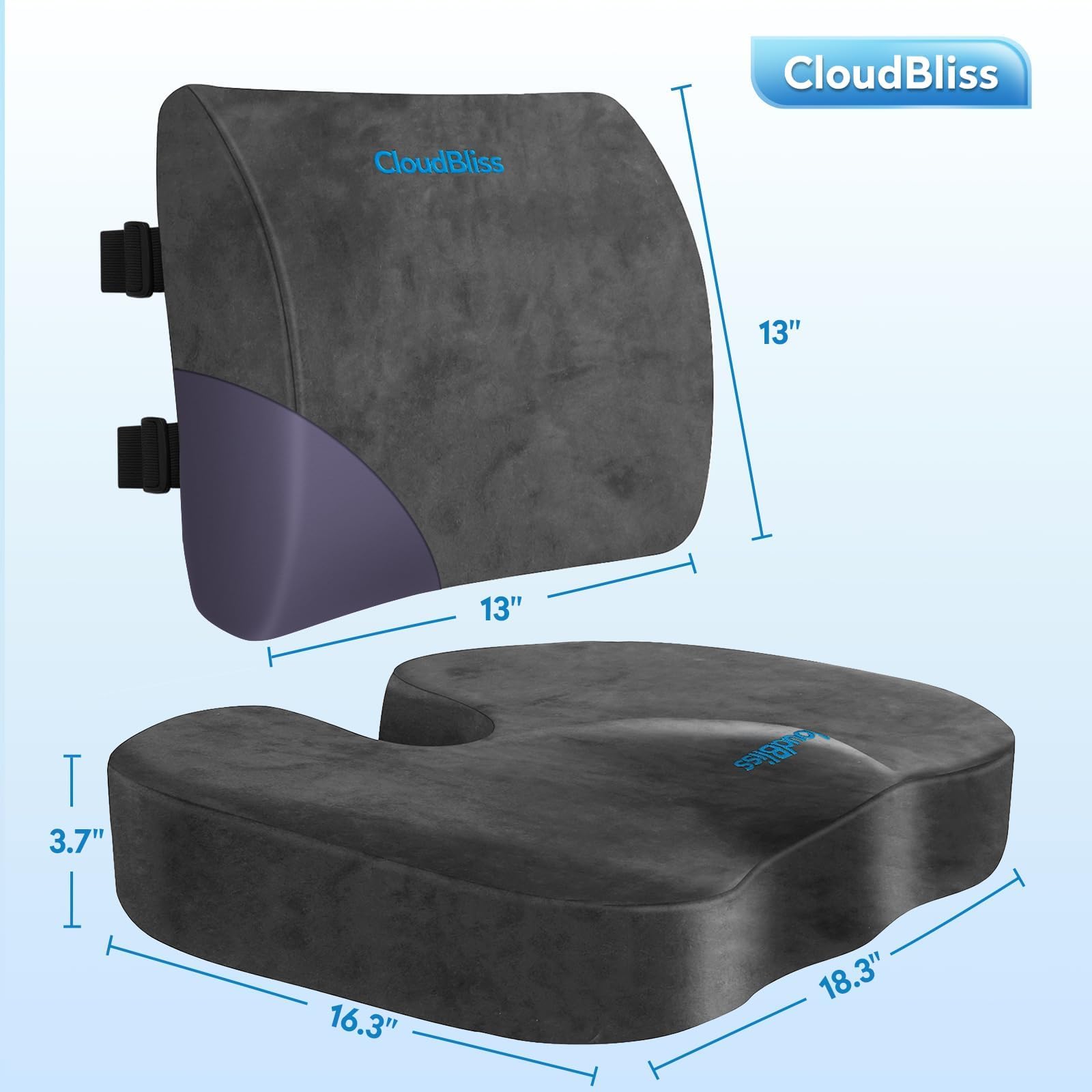 Lumbar Support Pillow & Seat Cushion Set for Office Chair, Desk Chair, Wheelchair & Car–Memory Foam Back Support, Ergonomic Chair Cushions,Sciatica Pain Relief,Home Essentials(Grey,XL)
