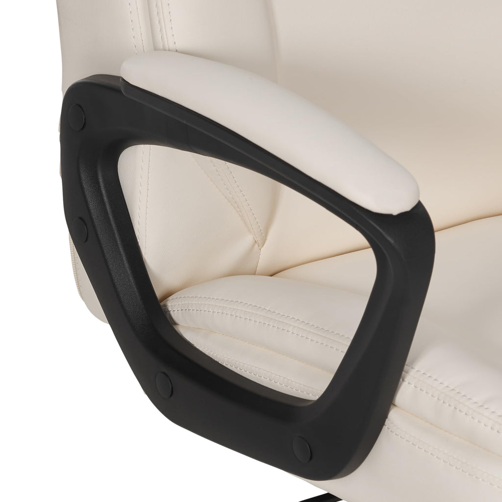 Classic Puresoft PU Padded Mid-Back Office Chair with Armrest, Height Adjustable, Easy to Assemble, 26"D x 23.75"W x 42"H, Cream