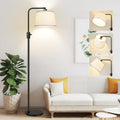Floor Lamp, 1000 Lumens LED Edison Bulb Included, Arc Floor Lamps for Living Room Modern Standing Lamp with Linen Shade, Tall Lamp for Bedroom Office Dining Room- Black