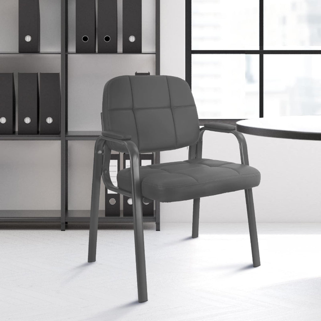 Waiting Room Guest Chair with Bonded Leather Padded Arm Rest for Office Reception and Conference Desk (Grey 1 Pack)