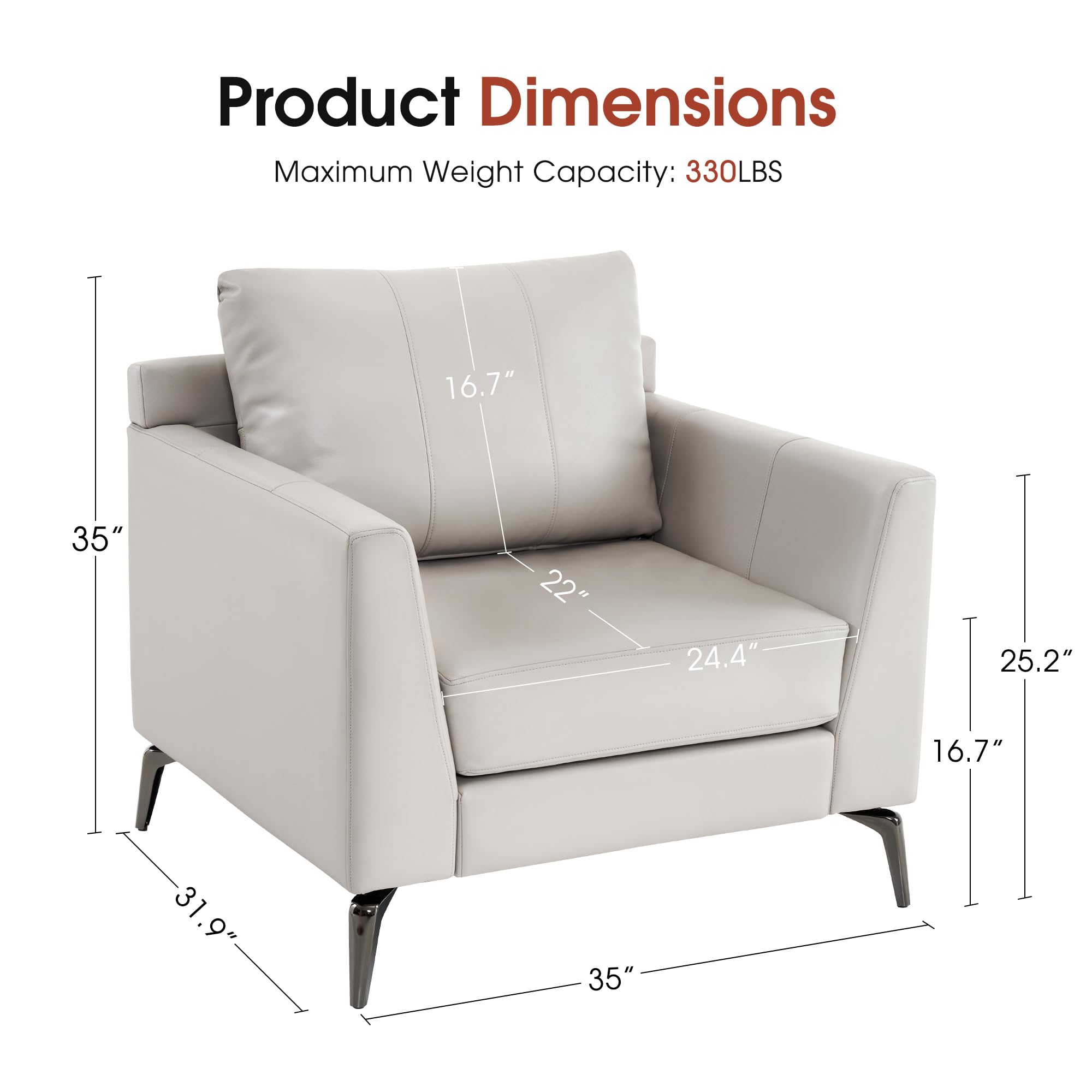 Modern Accent Chair, Faux Leather Upholstered Lounge Armchair, Single Sofa Chairs for Living Room Office 4629 (1, Beige)