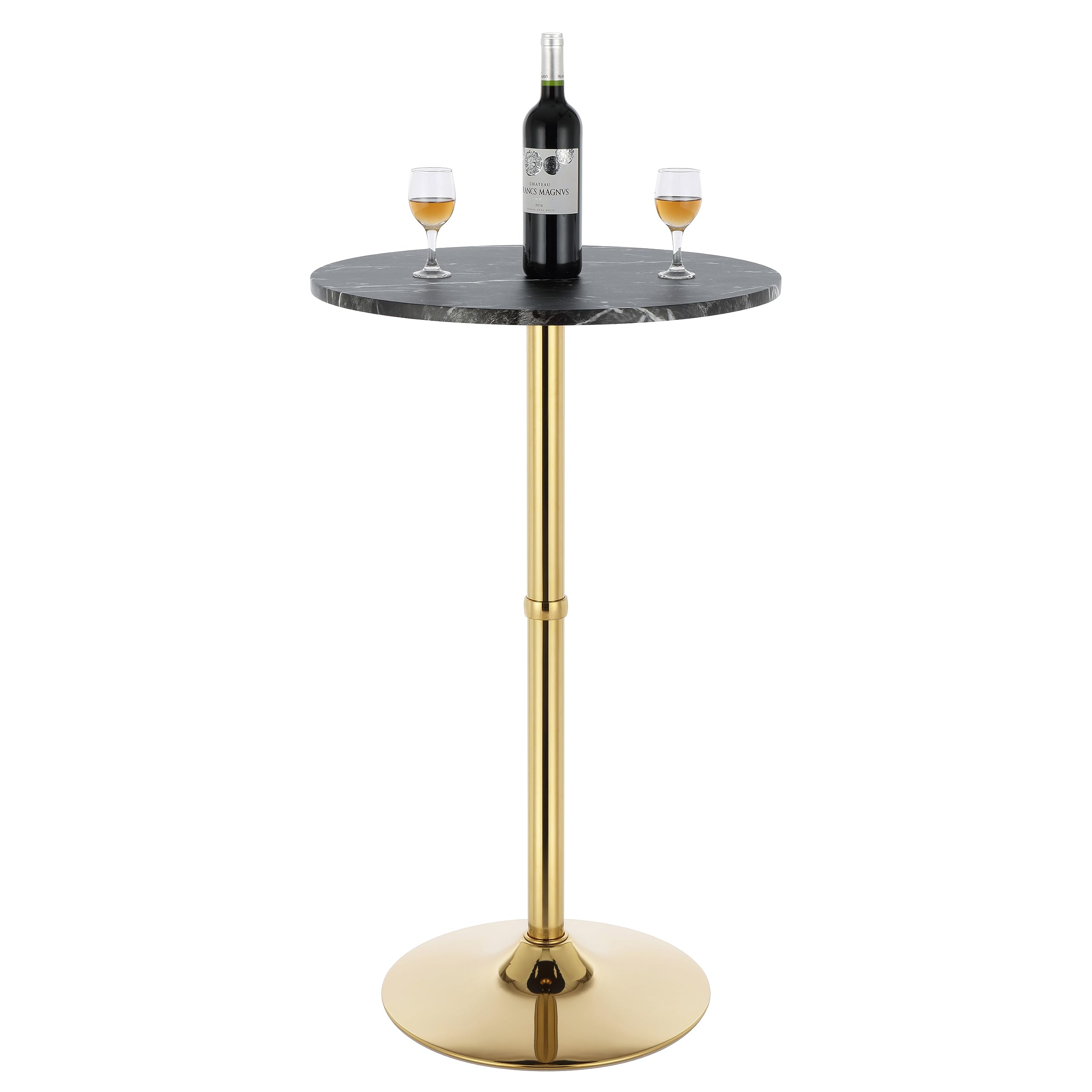 Finnhomy 24" Round Cocktail Bar Table with Metal Base, Tall Bistro Pub Table, Counter Bar Height Table for Kitchen, Dining Room, Living Room, Easy Assembly, Black&Gold