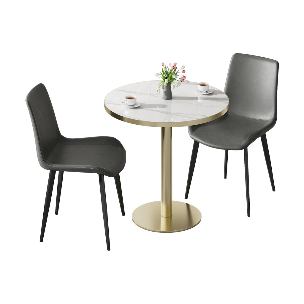 31.5" Round Tulip Dining Table, Mid-Century Tulip Table Kitchen Tulip Dining Table 2 People with Faux Marble Table Top & Stainless Steel Base for Office Living Room
