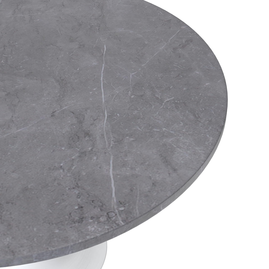 Verve Modern 48" Round Dining Table with Sintered Stone Tabletop in White Steel Pedestal Base for Kitchen and Dining Room (Grey)