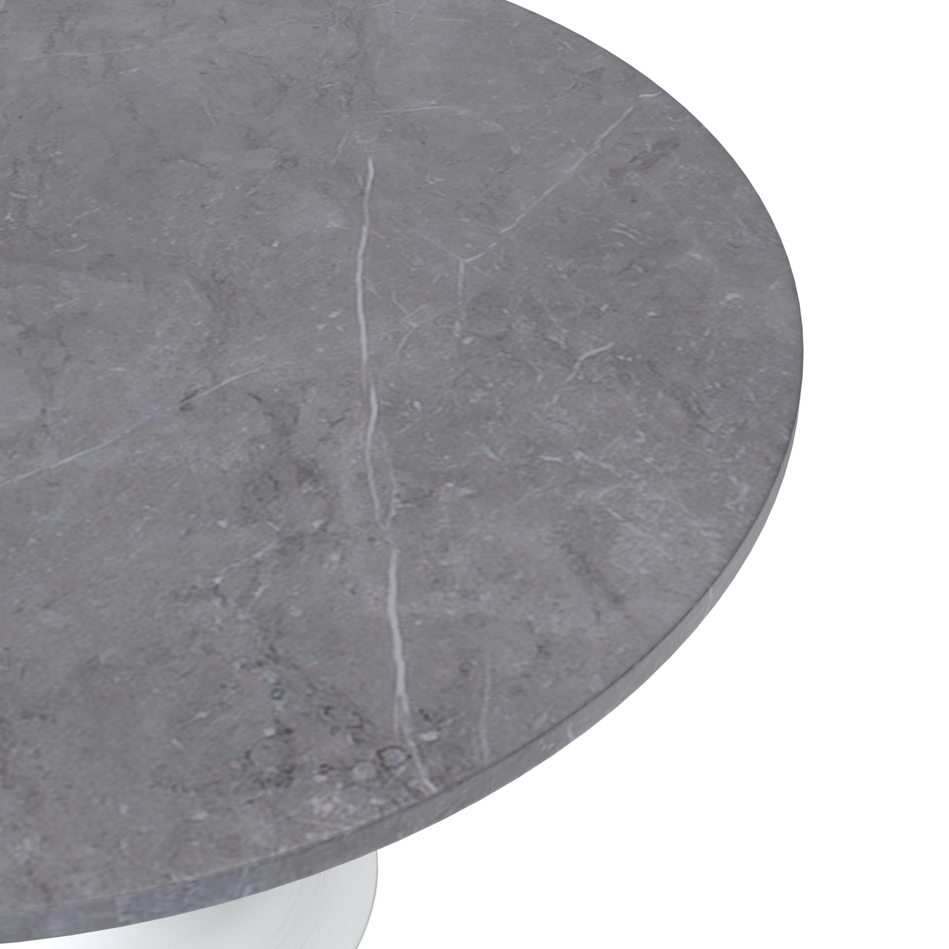 Verve Modern 48" Round Dining Table with Sintered Stone Tabletop in White Steel Pedestal Base for Kitchen and Dining Room (Grey)