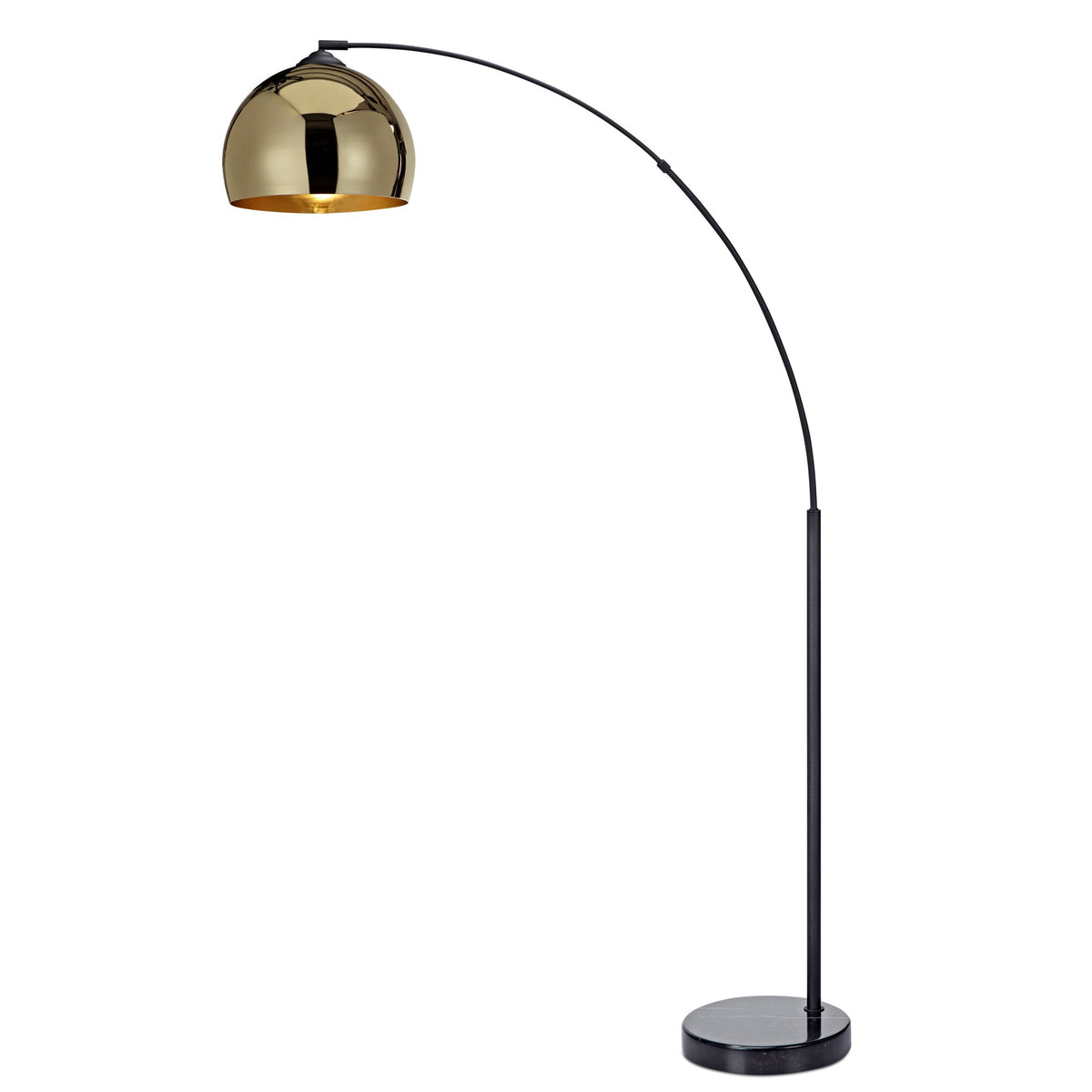 Arquer 66.93" Arc Floor Lamp for Living Rooms, Home Offices, Dining Rooms, Bedrooms with Faux Black Marble Base and Gold Bell Shade