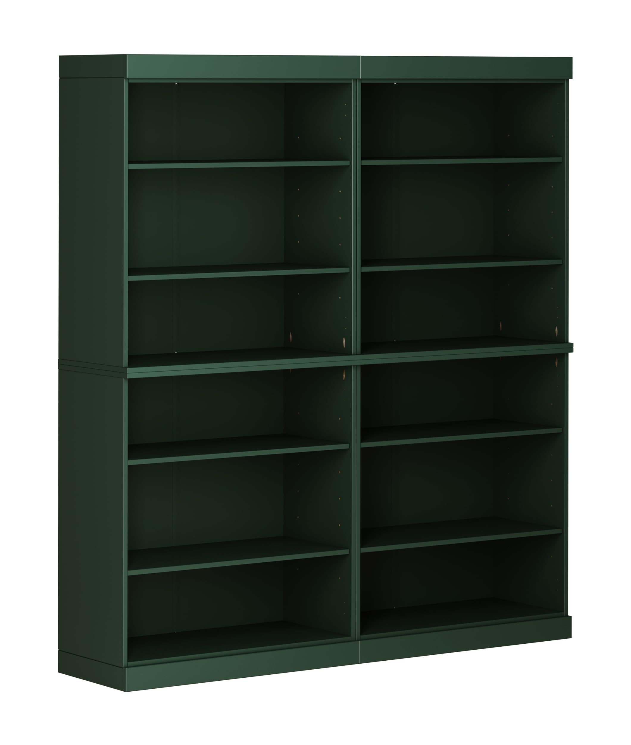 12-Shelf Bookcase, 100% Solid Brazilian Pine Wood, 64" Wide, 71.5" Tall, Green, Modern Style, Modular Stackable, Adjustable Shelves