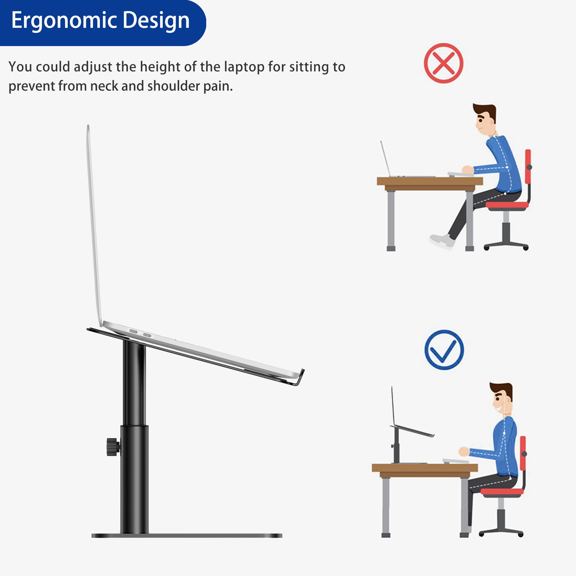 Laptop Stand, Ergonomic Adjustable Notebook Riser, Computer Holder, Laptop Mount Compatible with 10-15.6" Laptops, Black