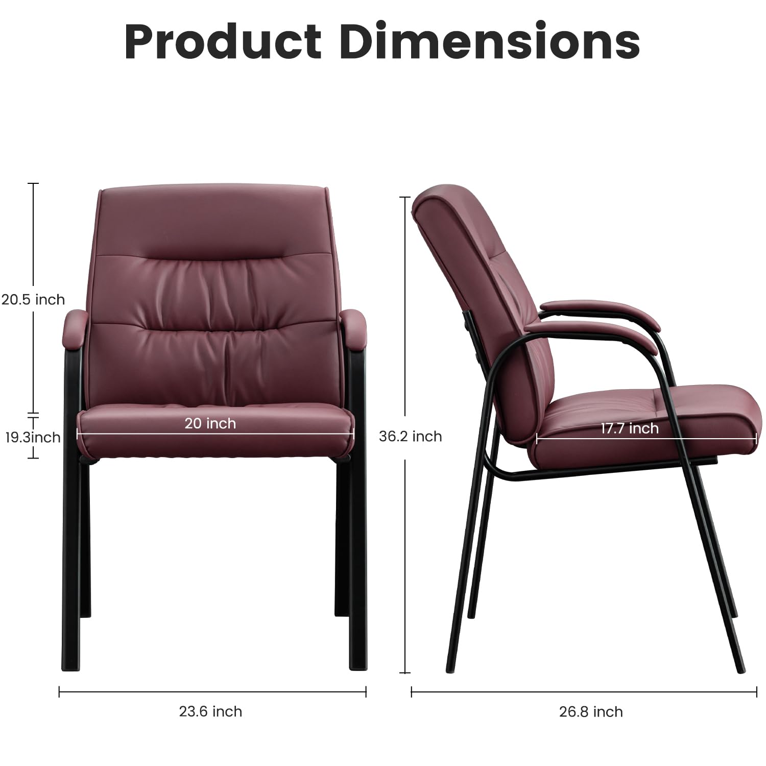 Office Guest Reception Chair Set of 4, Conference Room Chairs Waiting Room Chairs 4 Pack, Modern Leather Office Desk Chair No Wheels.