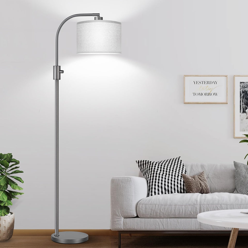 Upgraded Modern Arc Dimmable Tall Standing Floor Lamp with Gray Shade, 1200 Lumens LED Bulb Included, for Living & Reading Room, Bedroom, Office & Nursery, Gray