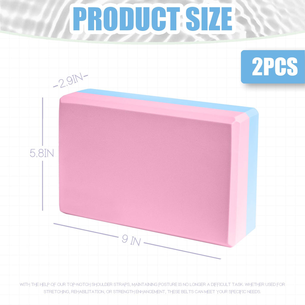 2 Pcs Yoga Blocks, 9x6x3 Inch Blue-Pink Foam Blocks for Pilates