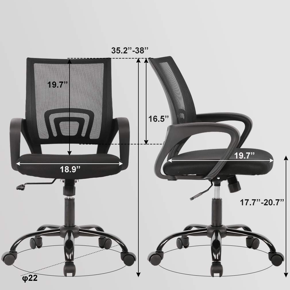 Ergonomic Office Chair | Mid-Back Swivel Desk Chair | Breathable Backrest & Lumbar Support | Adjustable Height | Sponge Seat | Rolling Wheels | Black | for Adults & Women | Pack of 2