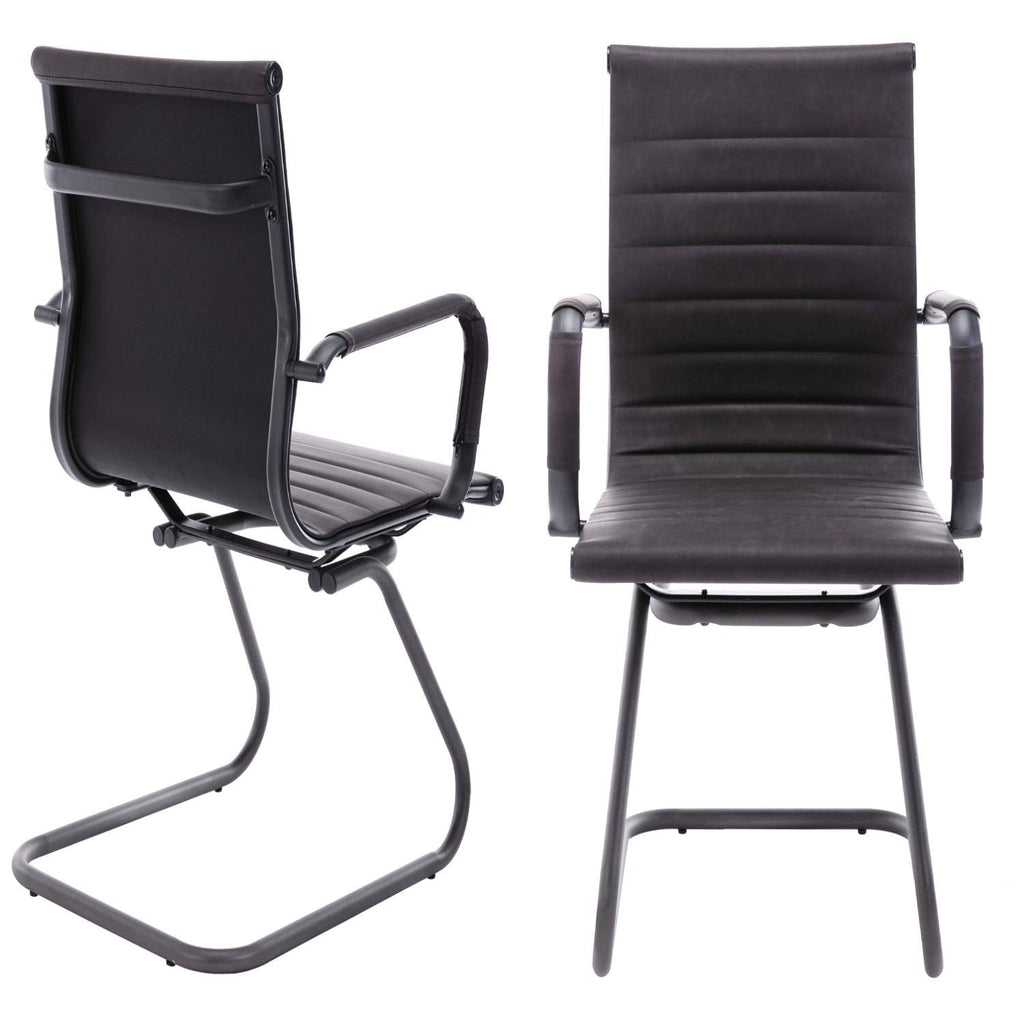 Office Desk Chair No Wheels Set of 4 PU Leather Computer Chairs Mid Back Guest Chairs for School Reception Conference Waiting Room, Vintage Charcoal