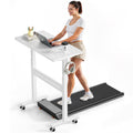 Mobile Walking Pad Desk with Wheels, Pneumatic Small Rolling Standing Desk Riser Height Adjustable (28-43.7") for Treadmill, Portable Computer Table for Home Office, White