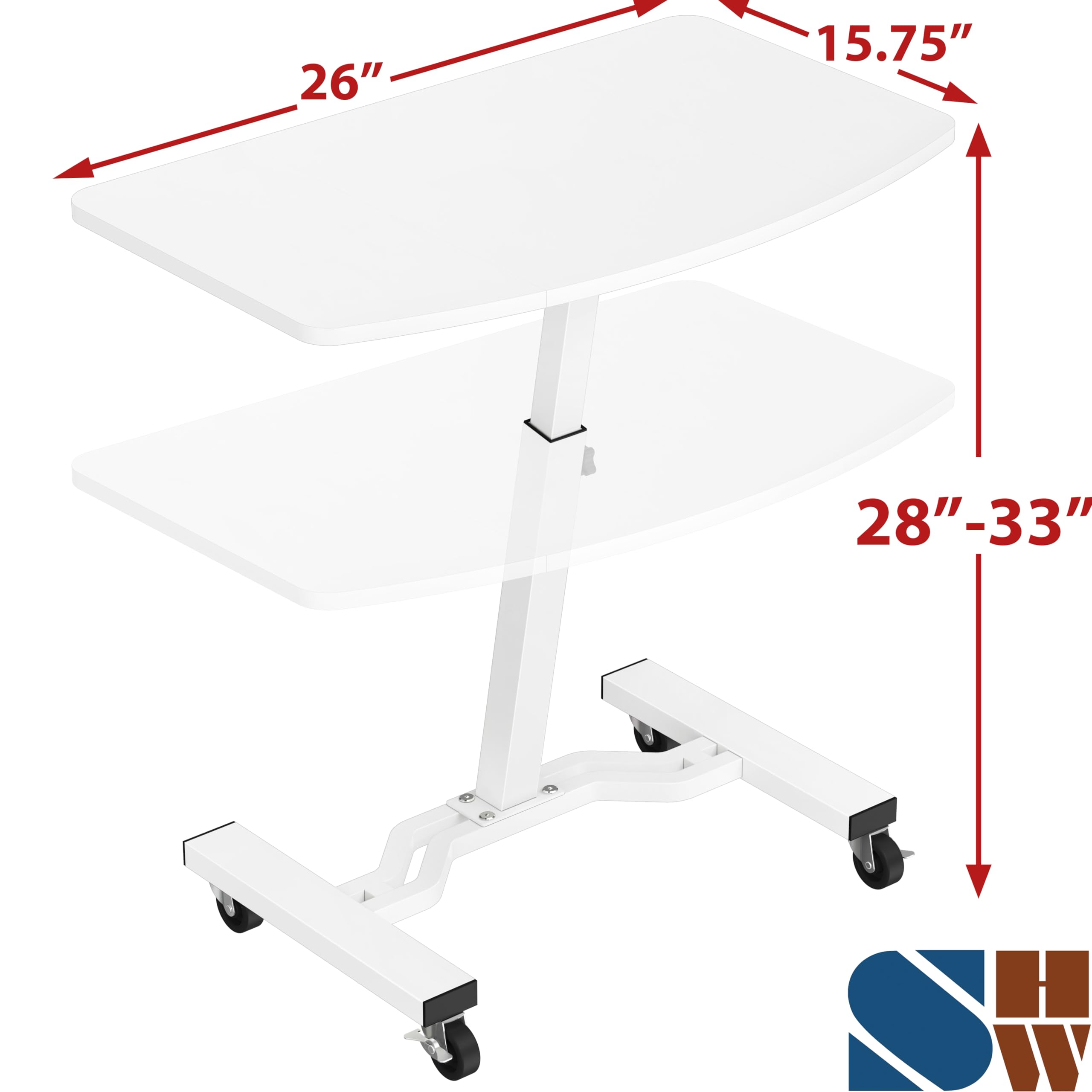 Mobile Height Adjustable Laptop Rolling Cart with Height Adjustment from 28" to 33", White
