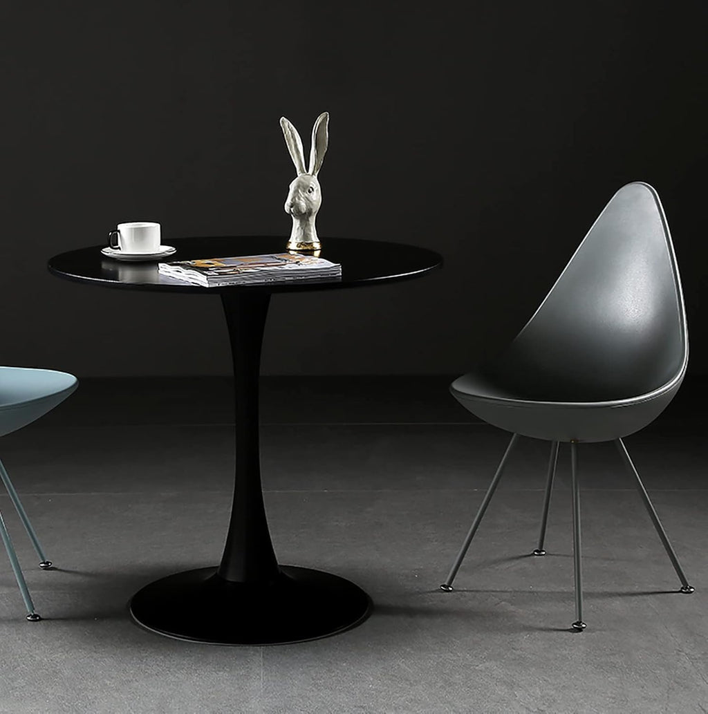 Sybrioka 31.5" Tulip Table for 2-4 Persons Modern Round Dining Room Table, Mid-Century Modern Black Small Kitchen Table with MDF Wooden Top, Leisure Coffee Table for Living Room, Dining Room, Office