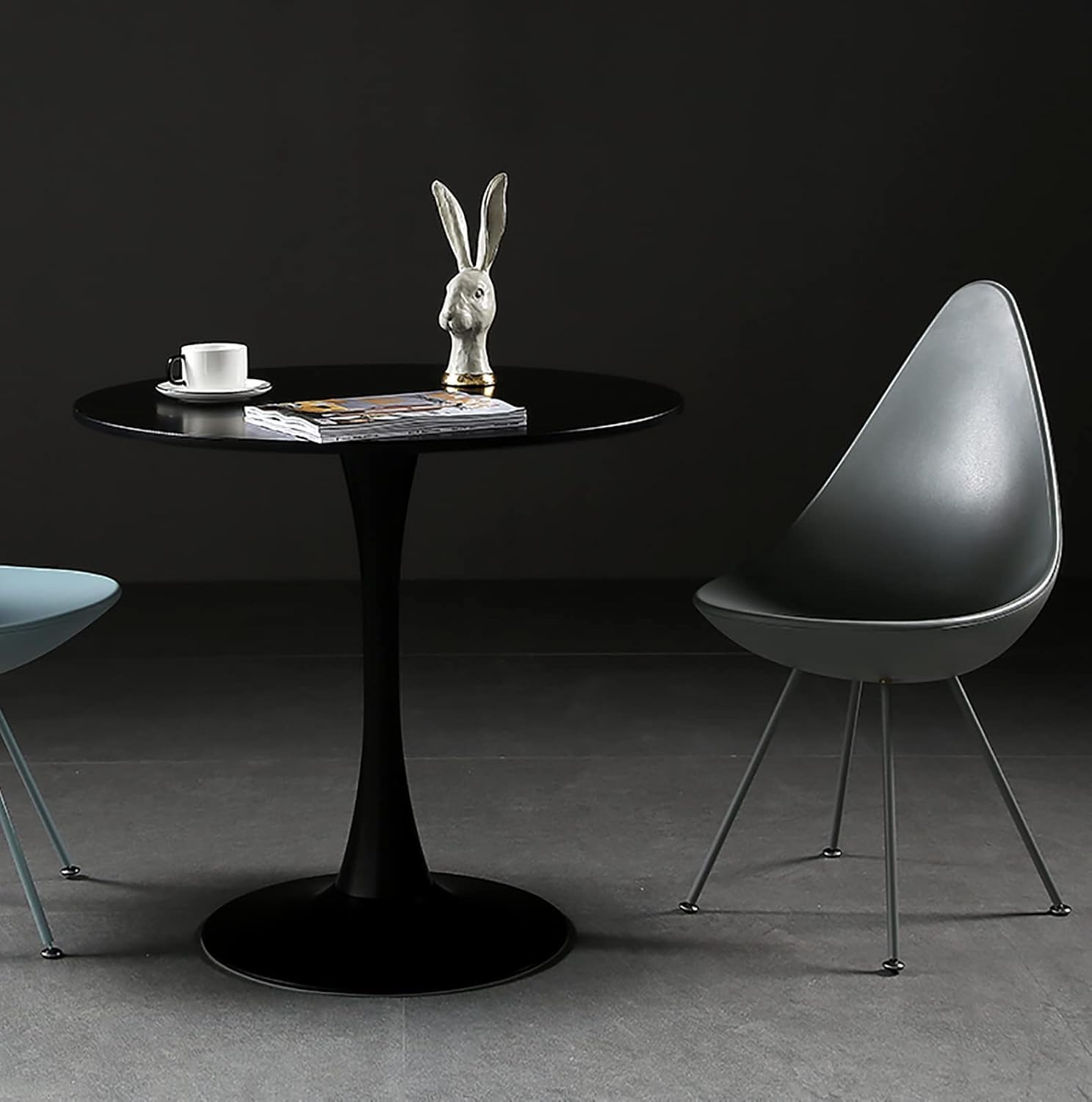 Sybrioka 31.5" Tulip Table for 2-4 Persons Modern Round Dining Room Table, Mid-Century Modern Black Small Kitchen Table with MDF Wooden Top, Leisure Coffee Table for Living Room, Dining Room, Office