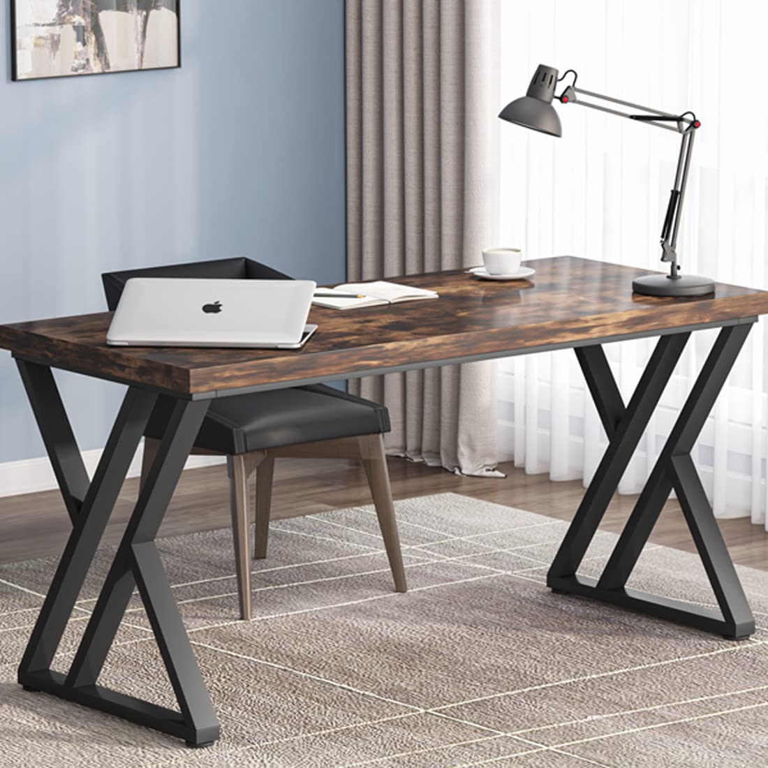 55 Inch Large Simple Industrial Computer Desk Study Writing Table Home Office Workstation,Rustic Brown