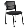 Stacking Armless Office Waiting Room Chair with Wheels, Stackable Mesh Guest Reception Desk Chairs with Adjustable Backrest for Conference Lobby Side School, Black