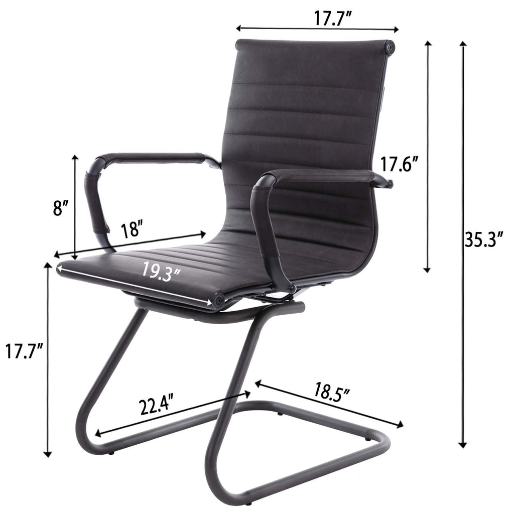 Office Desk Chair No Wheels Set of 8 PU Leather Computer Chairs Mid Back Guest Chairs for School Reception Conference Waiting Room, Vintage Charcoal