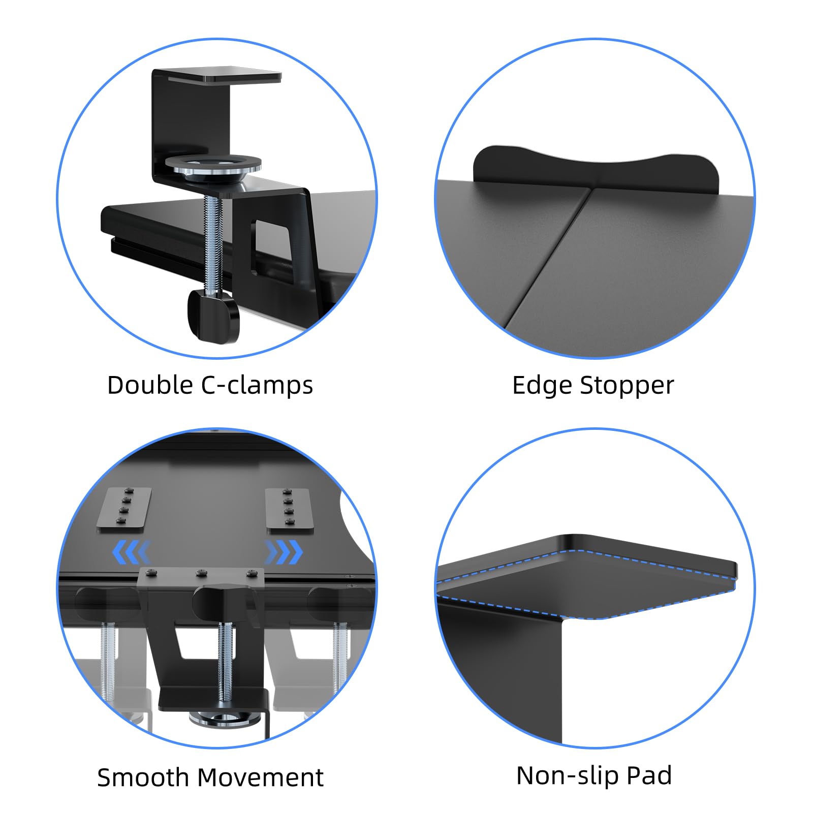 Small Keyboard Tray Under Desk Pull Out with C Clamp Mount, Computer Keyboard & Mouse Tray, 20 (24.2 Including Clamps) x 11.8 inch Slide-Out Platform Computer Drawer for Typing, Black,