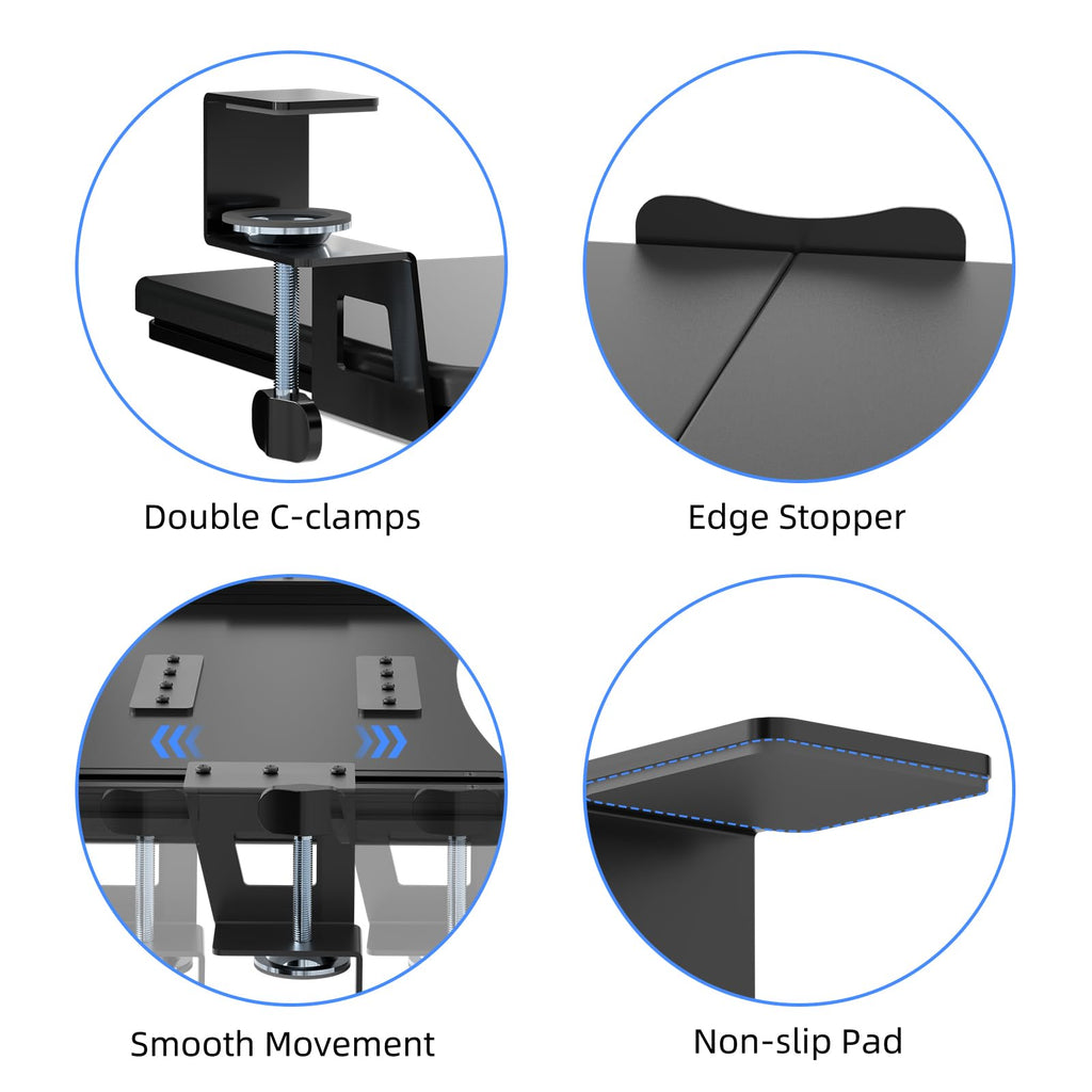 Large Keyboard Tray Under Desk Pull Out with C Clamp Mount, Computer Keyboard & Mouse Tray, 34 (38 Including Clamps) x 11.8 inch Slide-Out Platform Computer Drawer for Typing, Black,