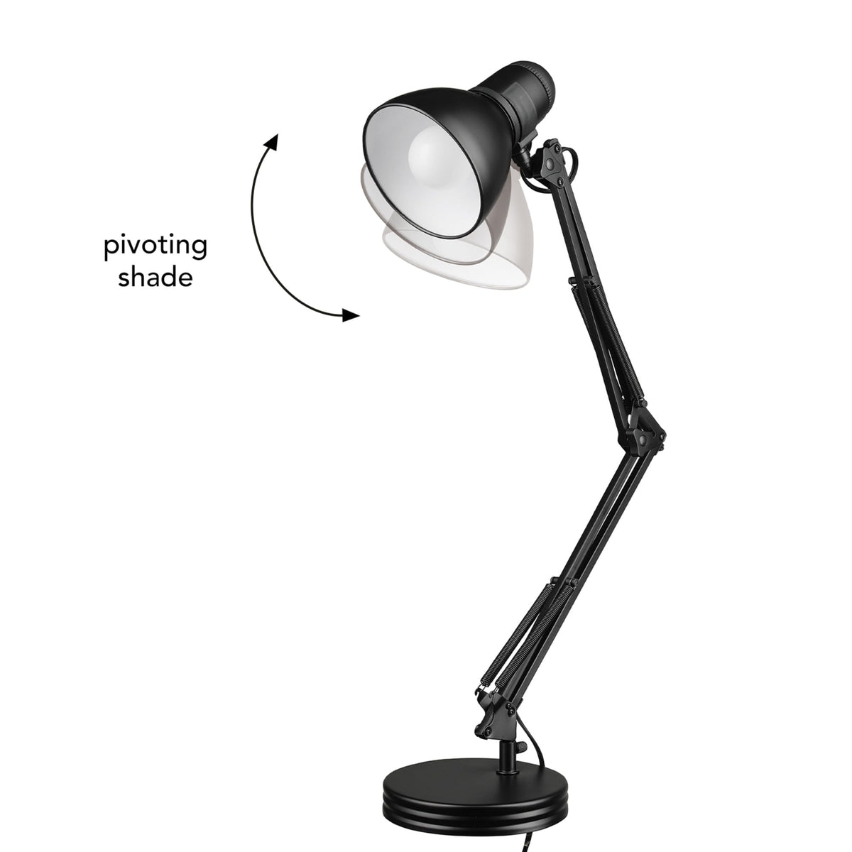28" Heavy Base Top Moving Spring Balanced Swing Arm Desk Lamp, Black, On/Off Rotary Switch on Shade, Office Decor, Reading Light, Home Essentials, Room Lighting