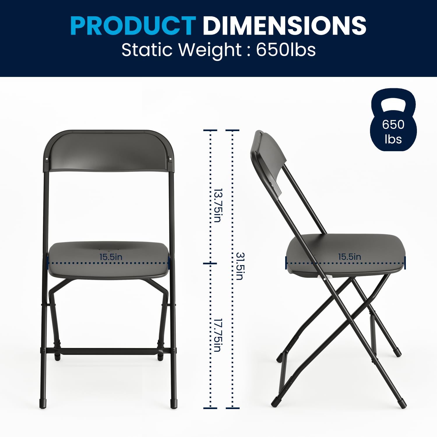 20 Pack , Hercules Series Plastic Folding Chair - Black - 650LB Weight Capacity Comfortable Event Chair-Lightweight Folding Chair