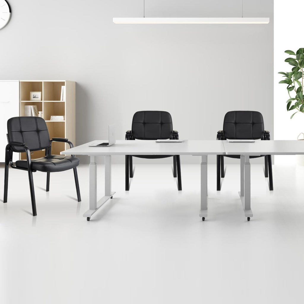 2 Pack, Waiting Room Guest Chair with Bonded Leather Padded Arm Rest for Office Reception and Conference Desk Black